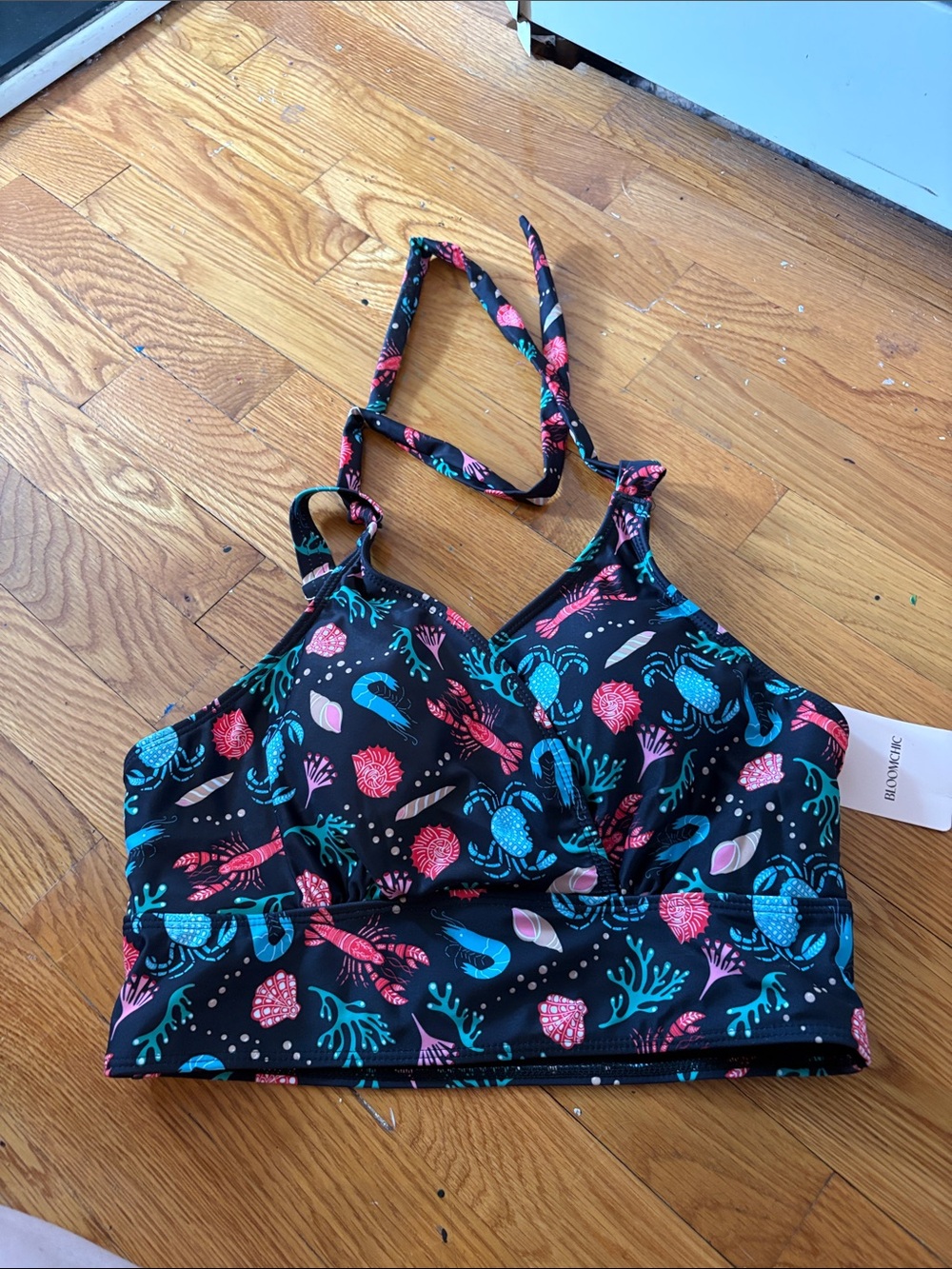 Bloomchic Women’s Black Sea Life Halter Swim Top